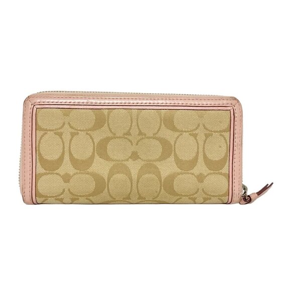 COACH Signature - Beige Light Pink Jacquard Leather Long Wallet - Picture 2 of 7